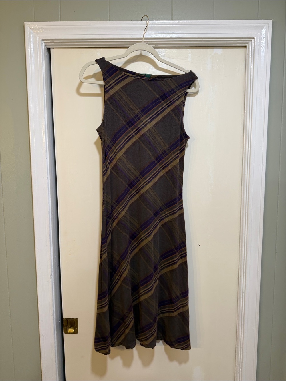 Sleeveless Lauren Ralph Lauren Maxi Dress in Brown and Purple Plaid